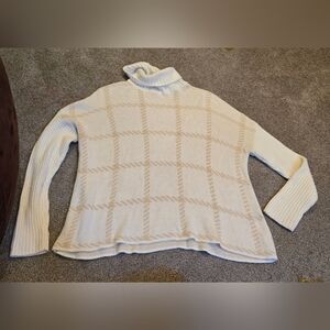Central Park West Cream Checkered Turtleneck Sweater S
